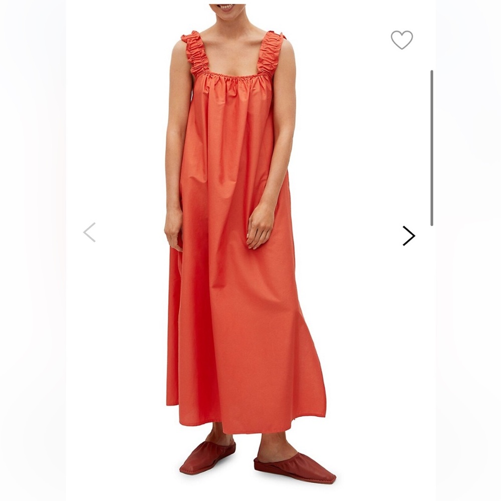 Mango Ruffled Sleeveless Cotton Midi Dress - Red/Orange - Size S